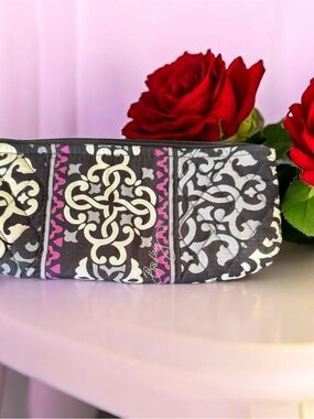 Vera Bradley Black, Cream & Pink Quilted Cosmetic Pouch